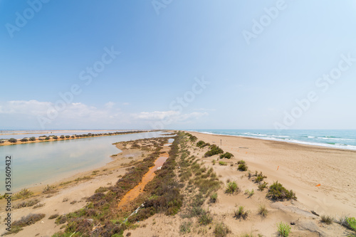 DELTA DE L EBRE  TARRAGONA  CATALUNYA  SPAIN - JUNE 5  2019  Beach of  punta de la banya  Bird breeding reserve.