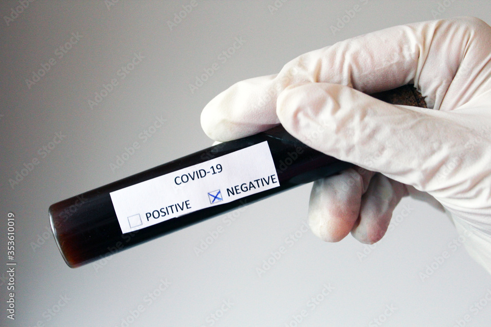 Obraz premium Negative blood test result for Coronavirus. Corona Virus 2019-nCoV blood sample in hospital.