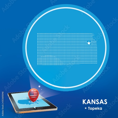 Tablet pc with kansas map projection