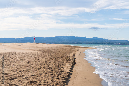 DELTA DE L'EBRE, TARRAGONA, CATALUNYA, SPAIN - JUNE 5, 2019: Beach of 