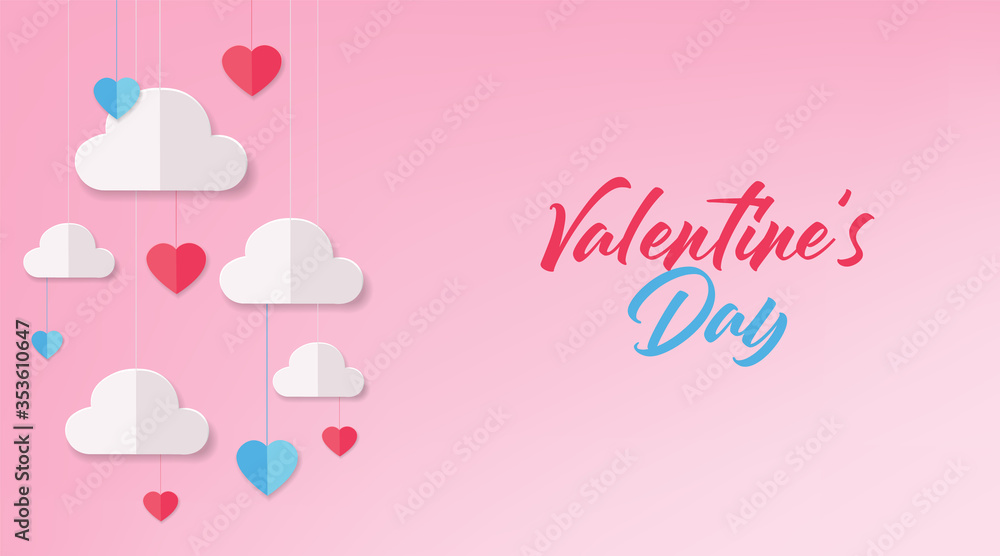 Paper heart, paper banner, party card, happy valentine's day, love card, white background, happy birthday celebration background vector illustration