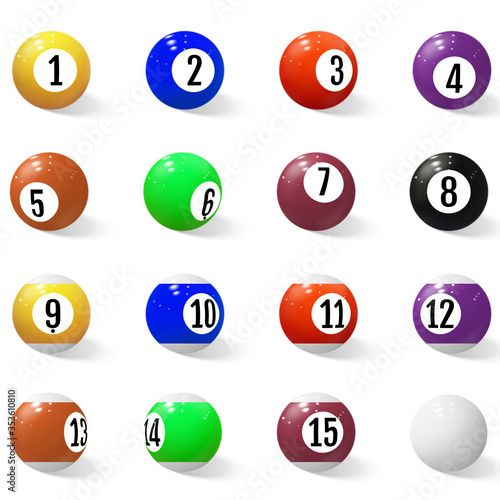 Billiard, pool or snooker balls with numbers.