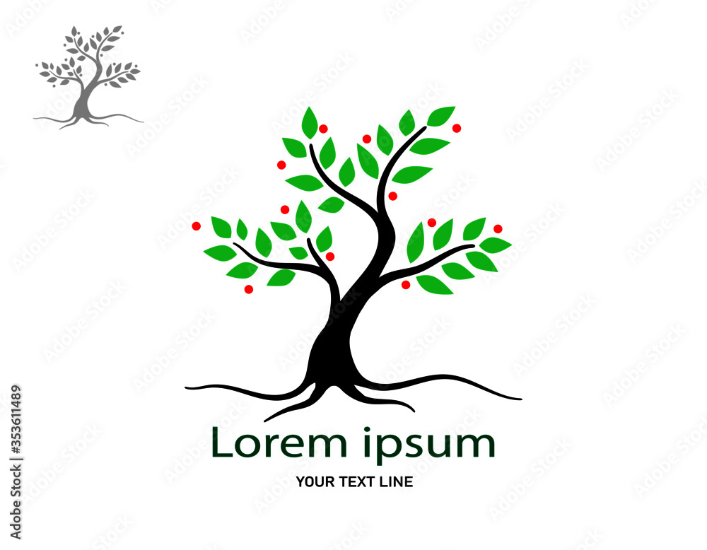 Obraz premium Trees and root with green leaves look beautiful and refreshing.Tree and roots LOGO style.