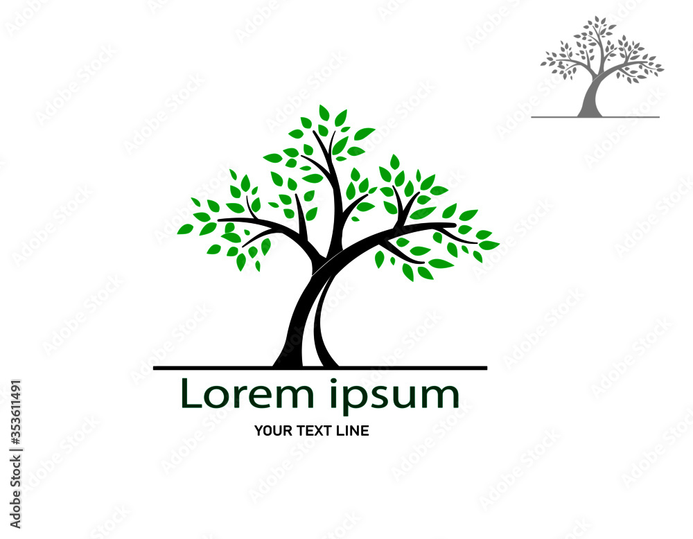Trees and root with green leaves look beautiful and refreshing.Tree and roots LOGO style.