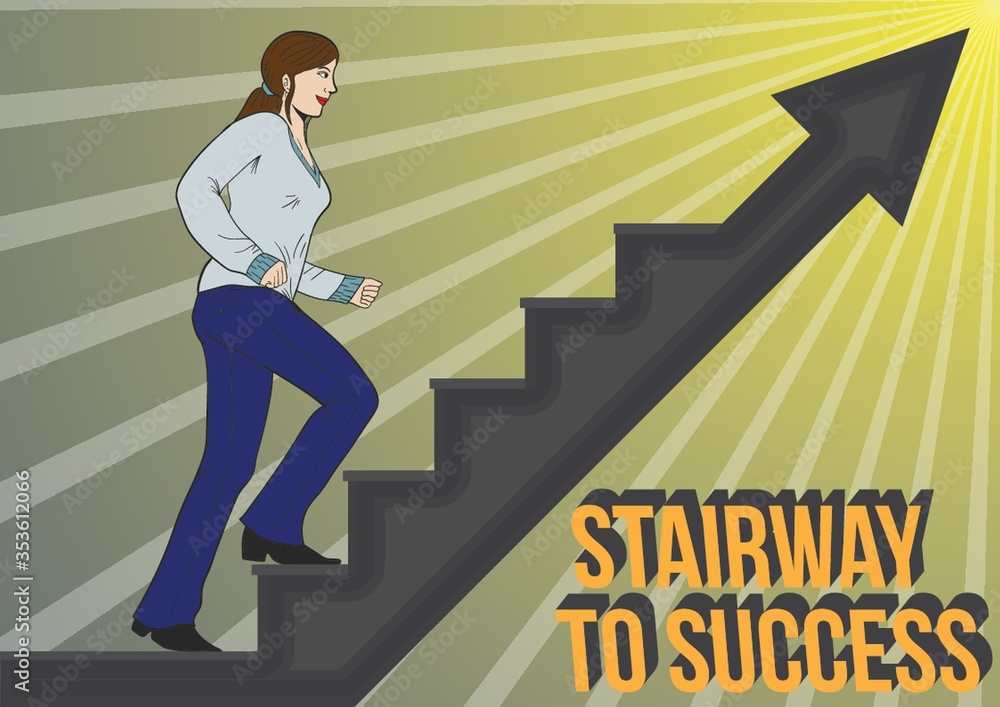 Woman walking on a staircase Woman walking on a staircase