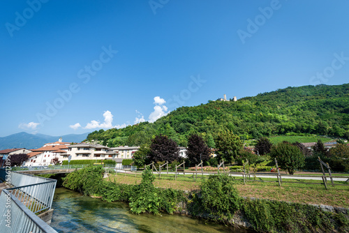 Borgo Valsugana, small village in Sugana valley, with the river Brenta and the Castel Telvana, Medieval castle XIII century. Trentino Alto Adige, Italy, Europe © Alberto Masnovo