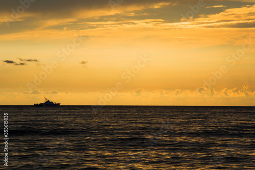 Seascape of the sunset on the Black sea  sunset time and colors  multicolored.