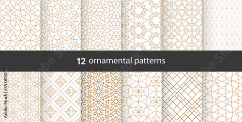 Set oriental patterns. White and blue background with Arabic ornaments. Patterns, backgrounds and wallpapers for your design. Textile ornament. Vector illustration.