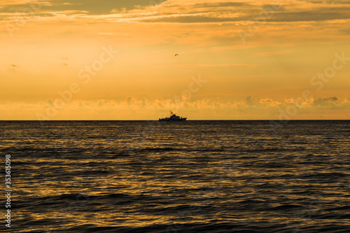 Seascape of the sunset on the Black sea, sunset time and colors, multicolored.