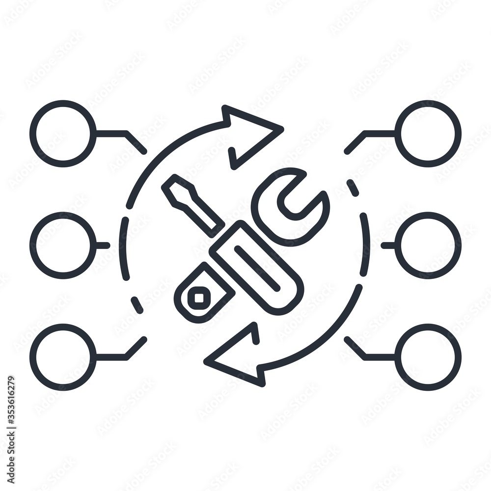 Network settings. Vector linear icon isolated on white background. Network settings. Vector linear icon isolated on white background.