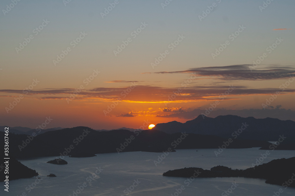 Beautiful panoramic sunset from the top of Coron, Philippines