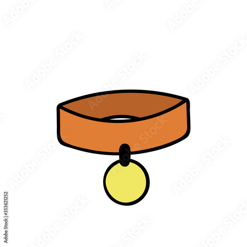 Dog collar with a medallion for a name. Pets. Vector doodle hand drawn illustration.