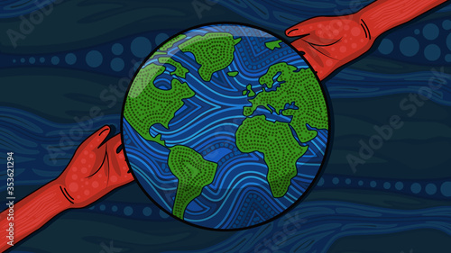 Aboriginal dot art painting depicting save the planet