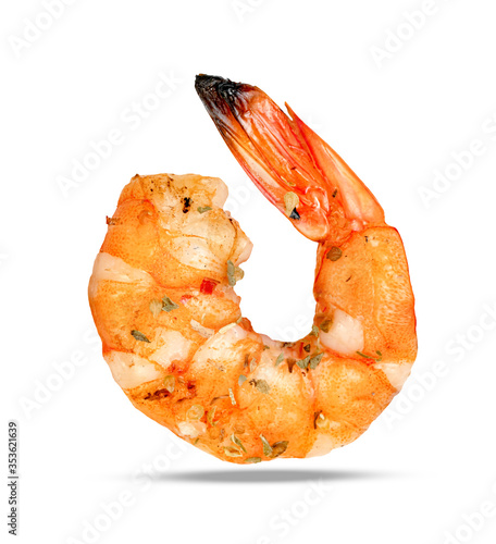 roasted peeled prawn isolated on white background ,grilled shrimp photo