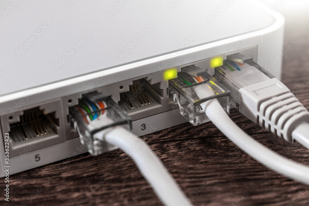 close-up internet router with internet cable close-up internet router with internet cable