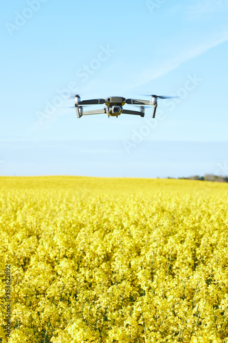 drone fly over a rape field