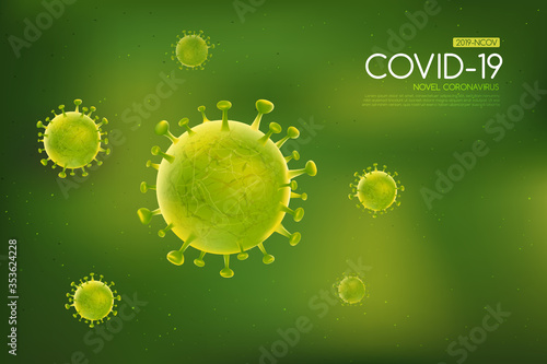 Coronavirus outbreak Covid-19 design with falling virus cell on a dark background 001