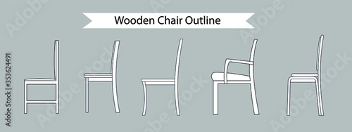Bild auf Leinwand Side View Wooden Chairs Outline, Icon Set Chairs