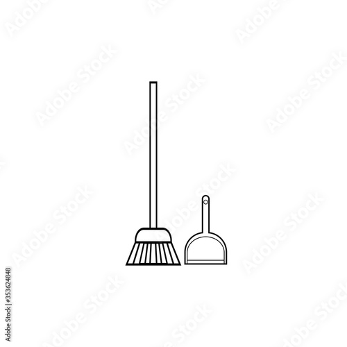 Broom and dustpan thin lines icon. eps ten