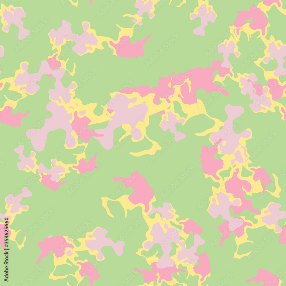 UFO camouflage of various shades of green, yellow and pink colors UFO camouflage of various shades of green, yellow and pink colors