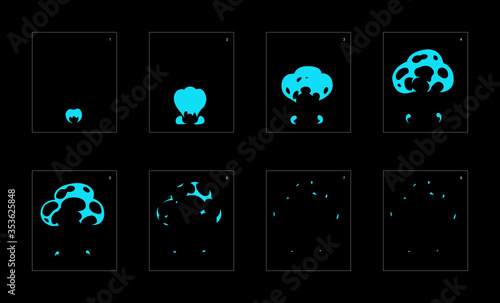 Water explosion effect. Explosion Animation effect. Animation Sprite sheet for games, cartoon or animation. vector style animation effect 1080.