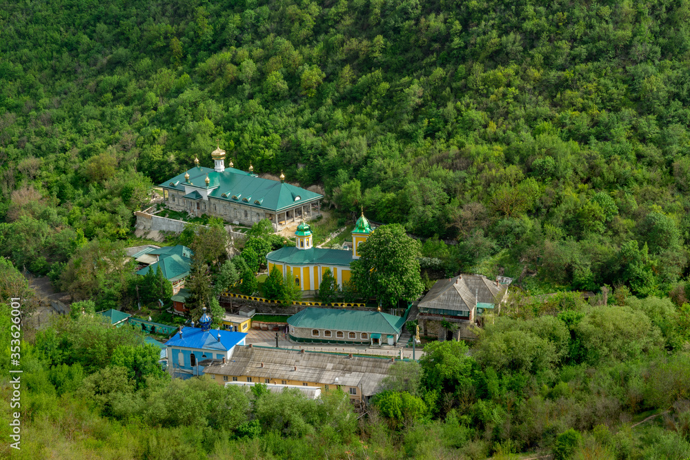 Aerial view of the Saharna Monastery (Manastirea Saharna) in spring, Moldova