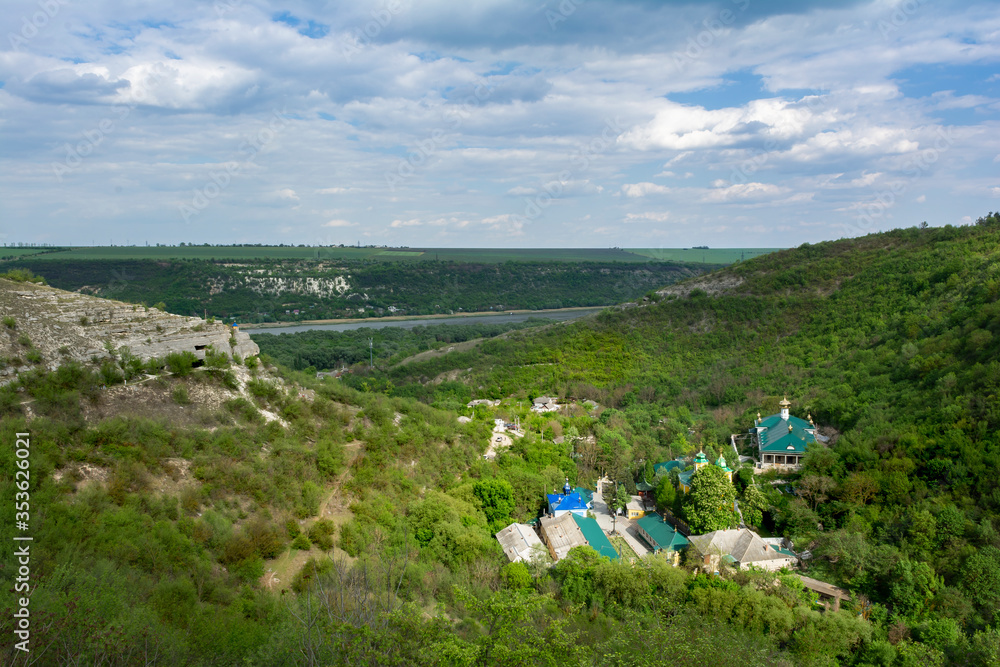 View of the Saharna Monastery and Dniester River from the top, Moldova