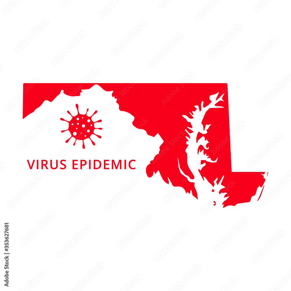 Maryland state Virus Epidemic USA, United States of America map illustration, vector isolated on white background