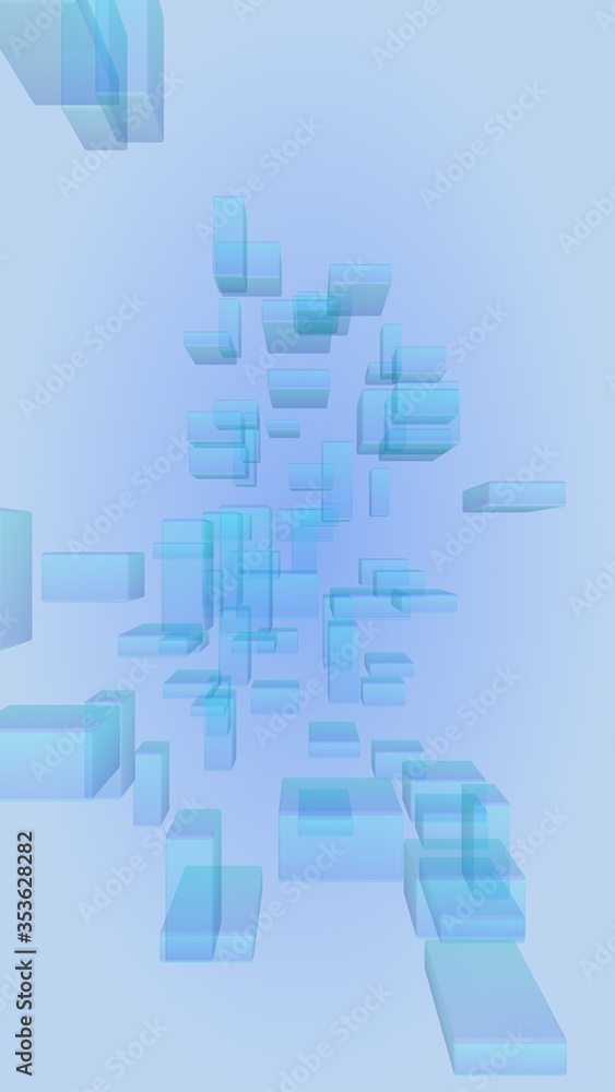 Obraz premium Blue and purple abstract digital and technology background. The pattern with repeating rectangles. Vertical orientation. 3D illustration