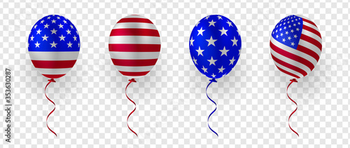 Canvas Set of balloon with USA flag vector decorative elements