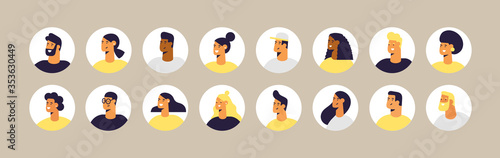 Set of profile portraits of male and female characters. Collection of people avatars. Vector illustration in flat design style, isolated. 