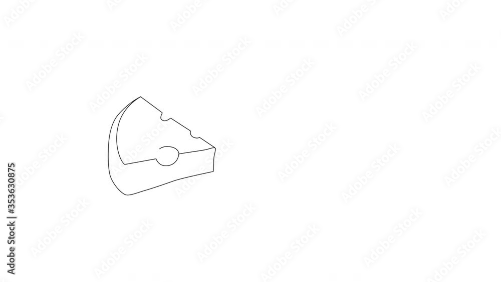 Self drawing animation of cheese piece. Copy space. White background. Self drawing animation of cheese piece. Copy space. White background.