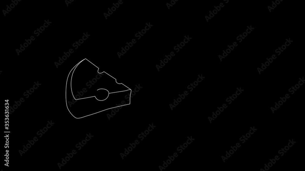 Self drawing animation of cheese piece. Copy space. Black background. Self drawing animation of cheese piece. Copy space. Black background.