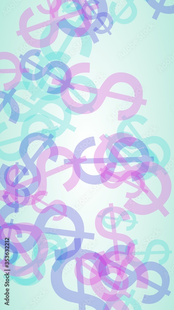Multicolored translucent dollar signs on white background. Red tones. 3D illustration Multicolored translucent dollar signs on white background. Red tones. 3D illustration