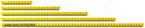 10, 20, 30, 40 and 50cm yellow school measure ruler. metric measurement. School equipment