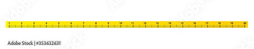 20 inches measure tape with yellow and black color. Real size vector illustration.
