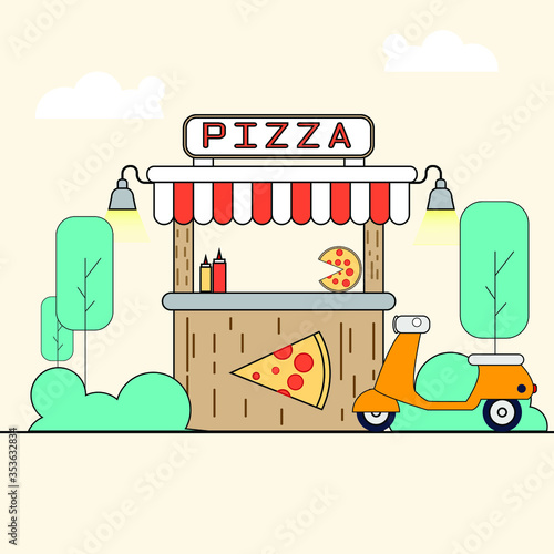 Pizza shops and store front flat style. Vector illustration