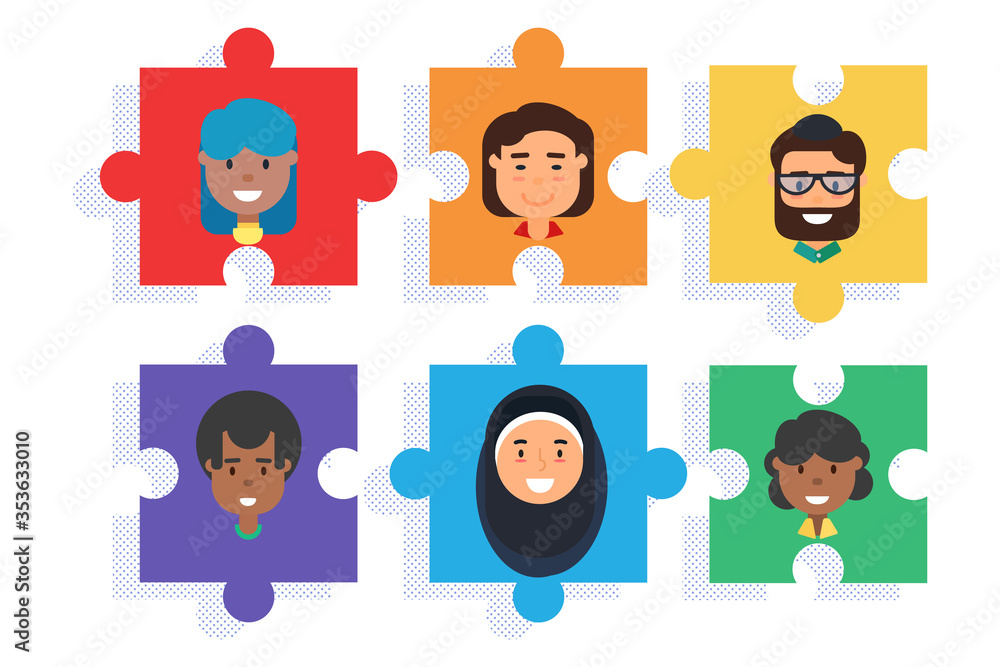 Diverse team on puzzle, diversity and teamwork Diverse team on puzzle, diversity and teamwork