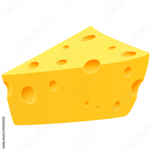 Piece of cheese with holes. Dutch cheese isolated.