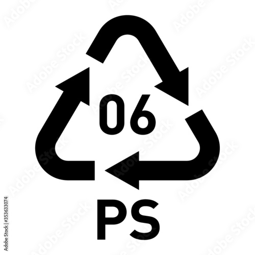 PS 06 recycling code symbol. Plastic recycling vector polystyrene sign.