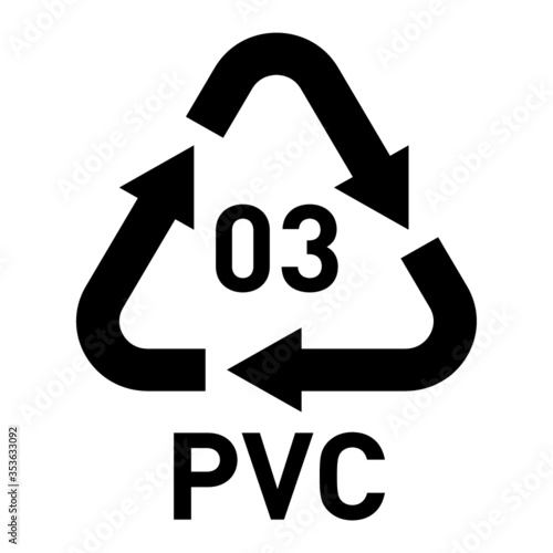 PVC 03 recycling code symbol. Plastic recycling vector polyvinyl chloride sign. photo
