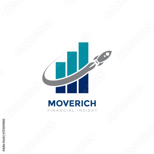 moverich logo, creative chart and take off rocket vector
