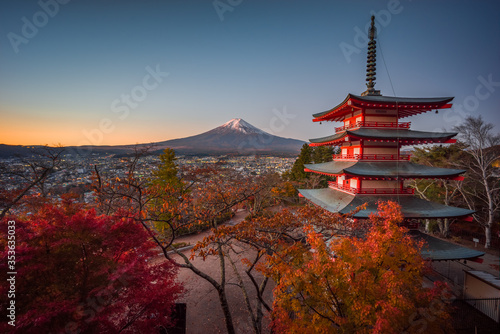 Mount Fuji from Chureito Pagoda at sunset
