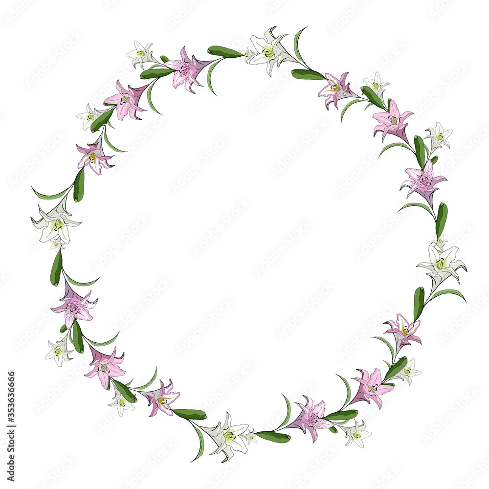 Detailed contour wreath with lily