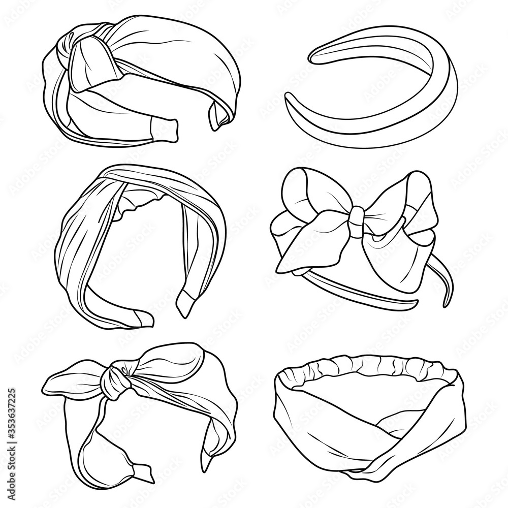 women's headbands set, head wrap hair accessories, fashion illustration