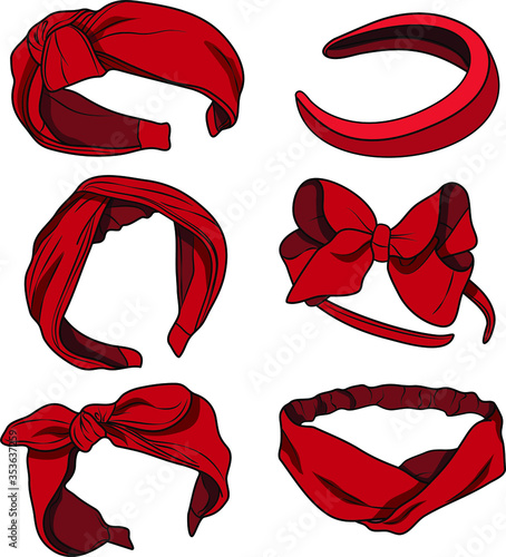 vector set of women's headband, head wrap hair accessories