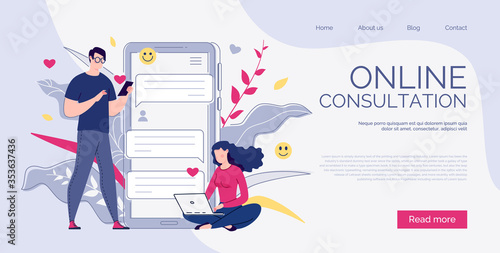 Online consultation. The concept of social networks, virtual communication. Vector. Flat cartoon style. Illustration.