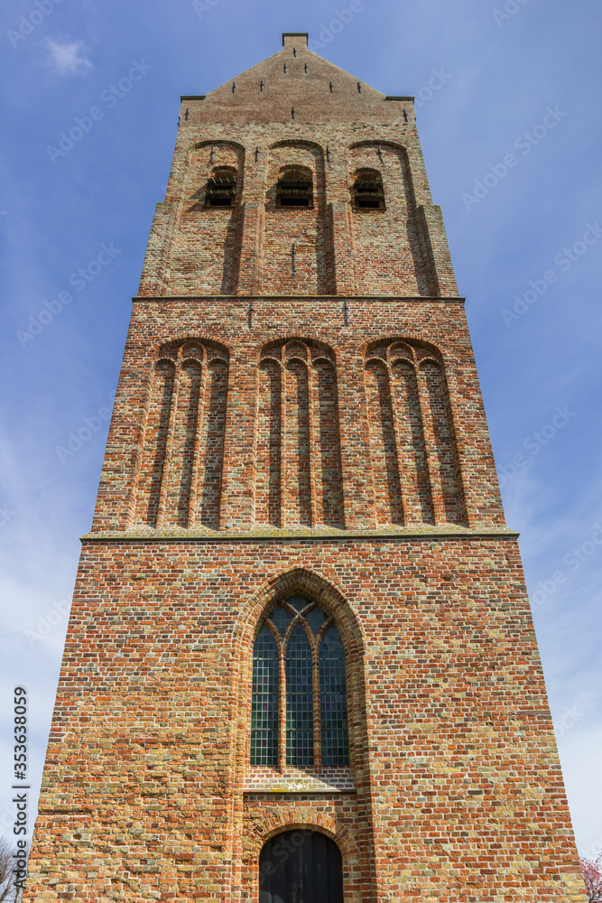 Tower of the historic church of Ferwert, Netherlands