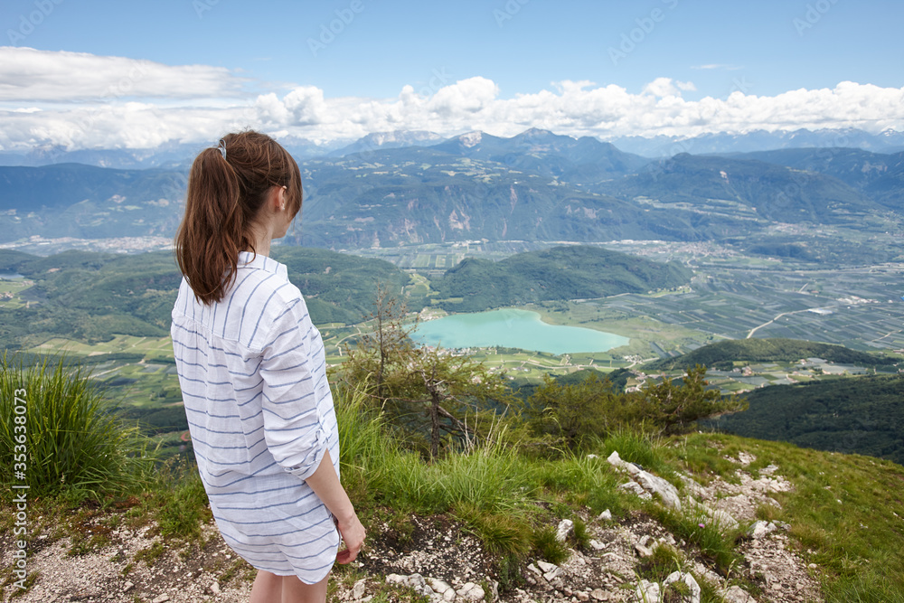 Woman enjoying landscape in mountains