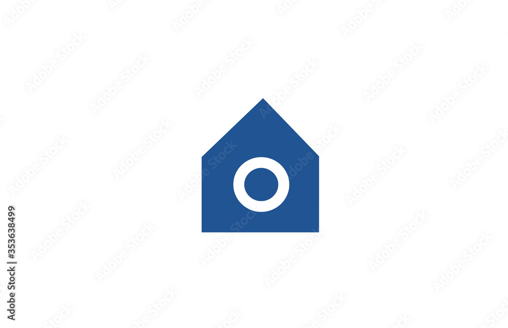 O alphabet letter logo icon for company and business with white blue house design O alphabet letter logo icon for company and business with white blue house design